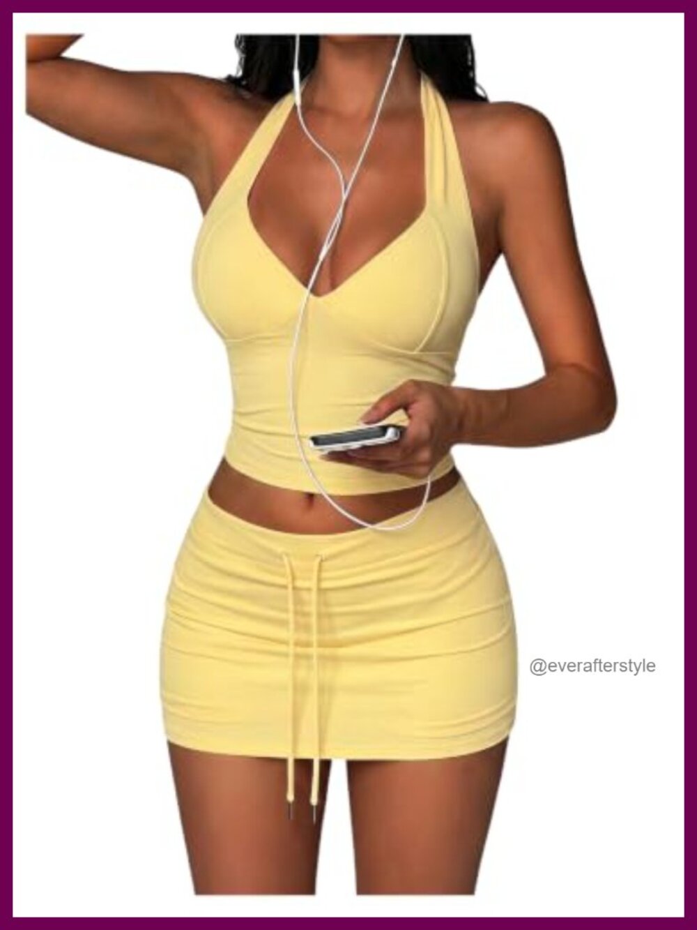 2 Piece Skirt Set Crop Halter Top with Mini Skort Fitted Sleeveless Party